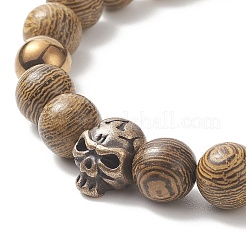 4Pcs 4 Color Natural Wood & Alloy Skull & Synthetic Hematite Braided Bead Bracelets Set&nbsp;BJEW-JB09214