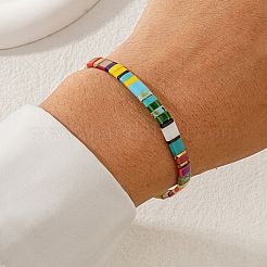 Boho Rainbow Glass Tile Tube Beaded Stretch Bracelets for Women&nbsp;MR7920