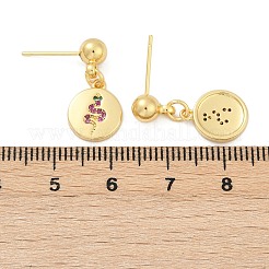 Flat Round with Star & Wing & Snake Brass Micro Pave Cubic Zirconia Dangle Stud Earrings&nbsp;EJEW-Z115-01G