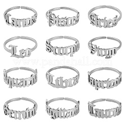 Non-Tarnish 12Pcs 12 Constellation 304 Stainless Steel Open Cuff Rings Set for Women&nbsp;RJEW-TZ0001-02
