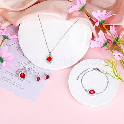Cubic Zirconia Oval Pendant Necklace & Link Bracelet & Cuff Ring & Stud Earrings&nbsp;SJEW-SZC0001-01A