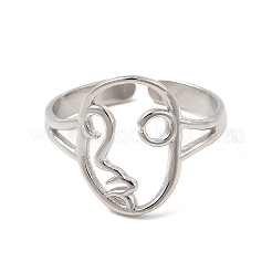 Non-Tarnish 304 Stainless Steel Abstract Face Open Cuff Ring for Women&nbsp;RJEW-E066-06P