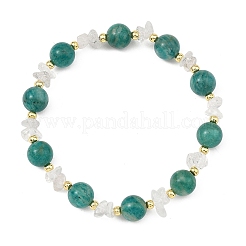 Natural Amazonite & Quartz Crystal & Brass Spacer Beads Beaded Stretch Bracelets for Women&nbsp;BJEW-JB14077