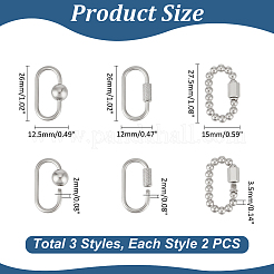 6Pcs 3 Styles 304 Stainless Steel Screw Carabiner Lock Charms&nbsp;STAS-UN0060-17