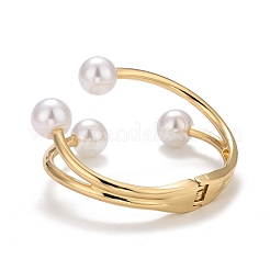 Alloy Wire Wrap with Plastic Pearl Cuff Bangle&nbsp;BJEW-K223-08KCG