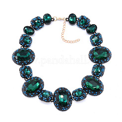 Alloy Rhinestone & Glass Oval Link Chain Necklaces for Women&nbsp;FS-WG2E80C-02
