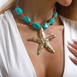 Ocean Alloy Starfish Pendant Resin Nuggets Beaded Necklaces for Women&nbsp;WG3D01A-03