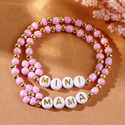 2Pcs Mother's Day Resin Beads Stretch Bracelets&nbsp;SK3516-1