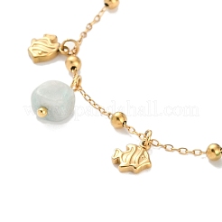Summer Beach Nuggets Natural Amazonite & Ion Plating(IP) 304 Stainless Steel Charm Bracelets for Women Men&nbsp;BJEW-P326-05F-G
