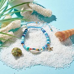 Natural Cowrie Shell Braided Bead Bracelet&nbsp;BJEW-JB07373-01