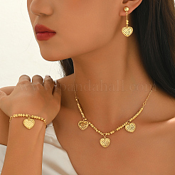 Sweet Brass Heart Pendant Necklace & Earrings & Bracelet Sets for Women&nbsp;CR5368