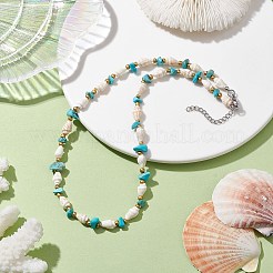 Synthetic Turquoise Chip & Natural Trumpet Shell Necklaces&nbsp;NJEW-JN04767