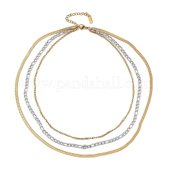 304 Stainless Steel Flat Snake Chain Figaro Chain Twisted Chain 3 Layer Necklaces for Women&nbsp;NJEW-K288-04GP