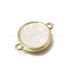 Natural White Shell Brass Flat Round Links Connector Charms&nbsp;KK-C262-03B-02G