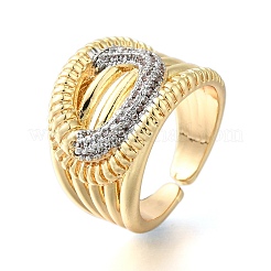 Brass Micro Pave Cubic Zirconia Adjustable Cuff Open Rings&nbsp;RJEW-D313-15PG