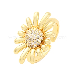 Brass Micro Pave Clear Cubic Zirconia Cuff Rings for Women&nbsp;RJEW-U047-28G
