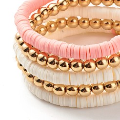 5Pcs 5 Style Synthetic Hematite & Polymer Clay Heishi Beads Stretch Bracelets Set&nbsp;BJEW-JB07533-04