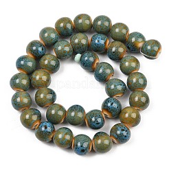 Handmade Fancy Antique Glazed Porcelain Ceramic Round Beads Strands&nbsp;PORC-L019-10mm-11