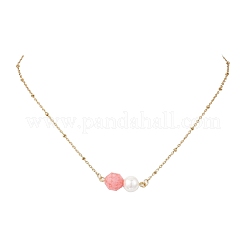 Round Natural Rhodochrosite & Shell Pearl Pendant Necklace and Dangle Earring Sets&nbsp;SJEW-JS01362