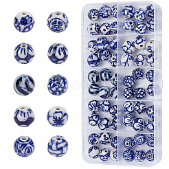 60Pcs 10 Styles Handmade Blue and White Porcelain Beads Strands&nbsp;PORC-PA0001-41