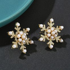 Snowflake Brass Micro Pave Cubic Zirconia Stud Earrings&nbsp;EJEW-G452-03G