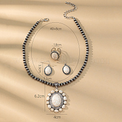 Bohemian Style Oval Alloy & Synthetic Turquoise Pendant Necklaces & Dangle Earrings & Cuff Rings Sets&nbsp;FS-WG676BC-01