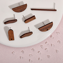 8 Pairs 4 Style Oval & Arch & Half Round Walnut Wood Stud Earring Findings&nbsp;MAK-CA0001-16