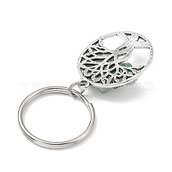 Natural Green Aventurine Chip & Alloy Tree of Life Pendant Keychain&nbsp;KEYC-JKC00648-02