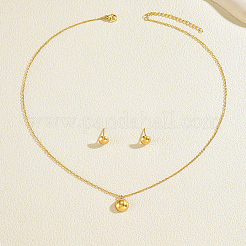Stainless Steel Half Round Pendant Necklace & Stud Earrings Sets for Women&nbsp;UL7820