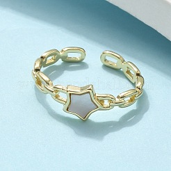 Brass Shell Cuff Rings for Women&nbsp;RJEW-C126-11G