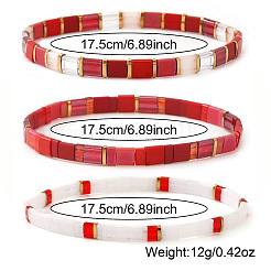 Handmade Red and White Glass Beaded Stretch Tile Bracelet Sets&nbsp;MA5695