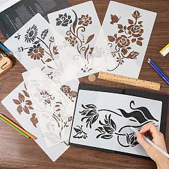 6Pcs 6 Styles Flower Theme PET Plastic Hollow Out Drawing Painting Stencils Templates&nbsp;DIY-WH20009-46