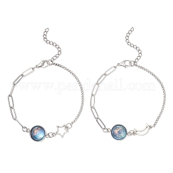 2Pcs 304 Stainless Steel Resin Cabochon Link Bracelets&nbsp;BJEW-JB13407