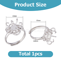 1Pc Rhodium Plated 925 Sterling Silver Adjustable Ring Settings&nbsp;STER-HS0001-16