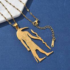 201 Stainless Steel Egyptian Ancient God Anubis Pendant Necklaces&nbsp;NJEW-D318-06G