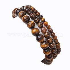 3Pcs Round Natural Tiger Eye Beads Stretch Bracelets&nbsp;BJEW-JB10964