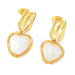 Brass with Natural Pearl Stud Dangle Earrings&nbsp;EJEW-JE07234