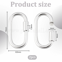 2Pcs Rhodium Plated 925 Sterling Silver Locking Carabiner Clasps&nbsp;STER-PH0002-42
