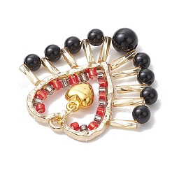 3Pcs 3 Styles Natural Black Onyx(Dyed & Heated) & Carnelian & Rose Quartz & Glass Seed Beads Pendants&nbsp;PALLOY-MZ00444
