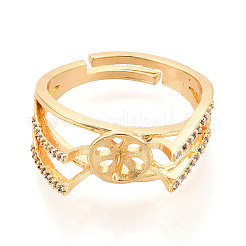 Cat Head Shape Brass Micro Pave Clear Cubic Zirconia Cup Peg Ring Settings&nbsp;KK-T076-13G