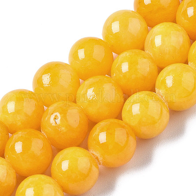 Wholesale Natural Dyed Yellow Jade Gemstone Bead Strands Pandahall