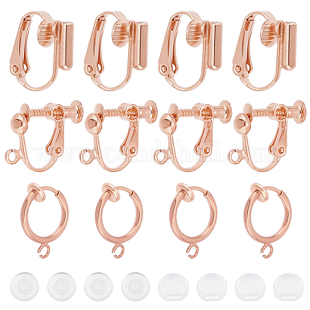 Wholesale SUNNYCLUE 1 Box 18Pcs 3 Style Clip on Earrings Converter Earring Clip Backs Rose Gold Clip on Hoop Earring Non Pierced Ears Ear Clips for Jewellery Making Adult DIY Dangle Earrings