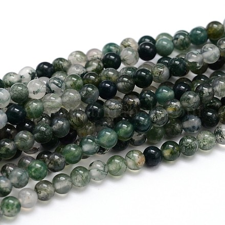 Natural Moss Agate Round Bead Strands&nbsp;G-J303-07-4mm-1