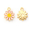 Alloy Enamel Charms, Flower, Light Gold, Pink, 14x12x2mm, Hole: 1.6mm