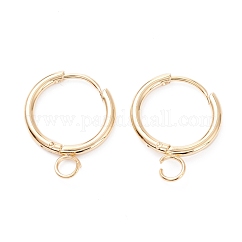 201 Stainless Steel Huggie Hoop Earring Findings, with Horizontal Loop and 316 Surgical Stainless Steel Pin, Real 24k Gold Plated, 17x14.5x1.8mm, Hole: 2.5mm, Pin: 1mm