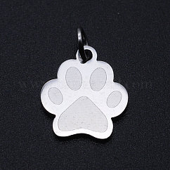 Non-Tarnish 201 Stainless Steel Pet Charms, with Jump Rings, Dog Paw Prints, Stainless Steel Color, 13.5x12x1mm, Hole: 3mm