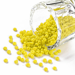 Glass Seed Beads, Opaque Colours Seed, Small Craft Beads for DIY Jewelry Making, Round, Yellow, 12/0, 2mm, Hole:1mm, about 30000pcs/pound