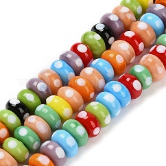 Handmade Lampwork Beads, Rondelle with Polka Dot, Colorful, 9.5~10x5mm, Hole: 1.8mm, about 40pcs/strand, 8.27''(21cm)