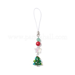 5Pcs Handmade Lampwork & Glass & Natural Green Aventurine & Natural Dyed Mashan Jade Mobile Straps&nbsp;HJEW-TA00372