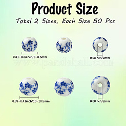100Pcs 2 Styles Handmade Flower Printed Porcelain Ceramic Beads&nbsp;PORC-LT0001-11